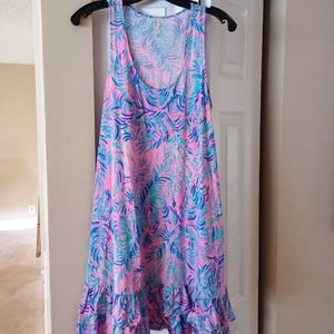 Lilly Pulitzer Evangelina Racerback  Ruffled Tank Dress  Pink Coco Sunset Small